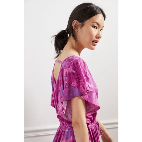 Anthro Daily Practice Tiered Ruffle Mini Dress Pink Purple YCX Print Small - Picture 3 of 14